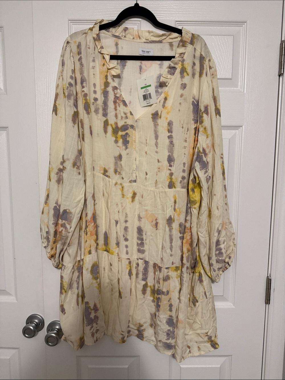 Free People Tie-Dye Cream Tiered Long Sleeve Dress